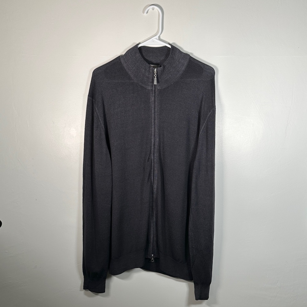 Gran Sasso 100% Virgin Wool Full Zip Sweater Gray Size XL Made in Italy Knit